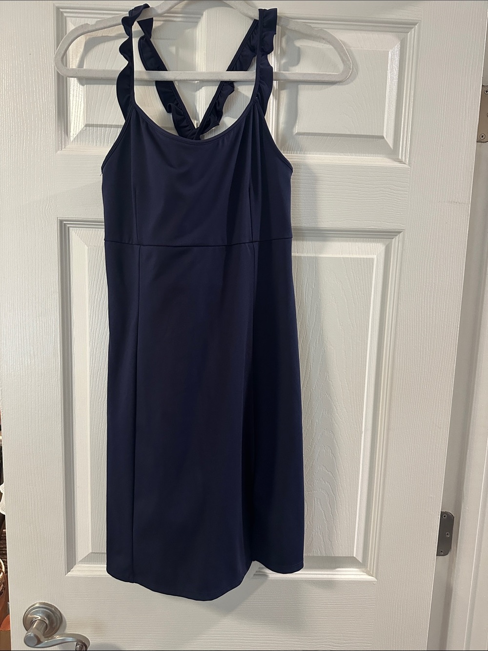 Sincerely Jules Athletic Navy Ruffle-Strap Midi Dress